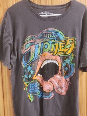 the Rolling Stones Charcoal Kids Tee with Multicolor Tongue Graphic